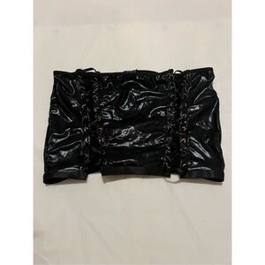 Seven Til Midnight black corset with top tie up and zipper back